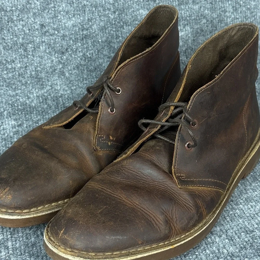 Clarks Bushacre 2 Mens Size 10 Chukka Boots Brown Leather Worn Patina
